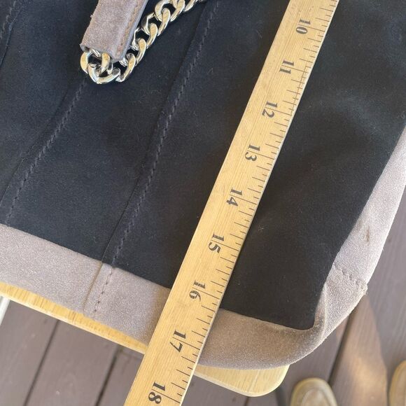 NWOT Ramy Brook Suede Two Tone Black Tan/Taupe Spacious Bucket Bag - Picture 6 of 6